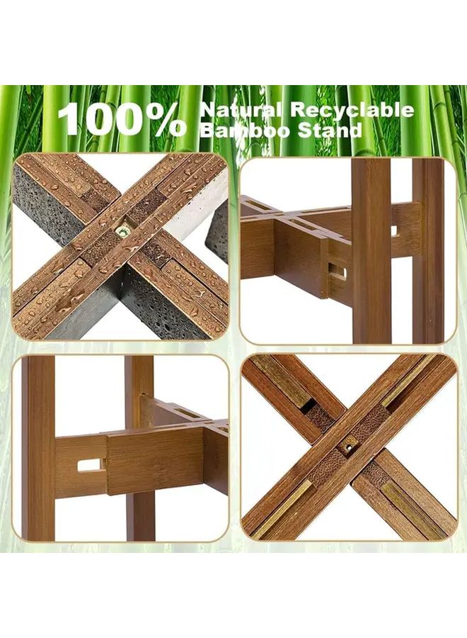 Black Walnut Adjustable Bamboo Plant Stand For 8 12 Inch Pots Modern Indoor Plant Holder - Image 4